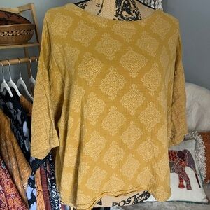 J. Jill 100% Cotton Mustard Patterned Blouse